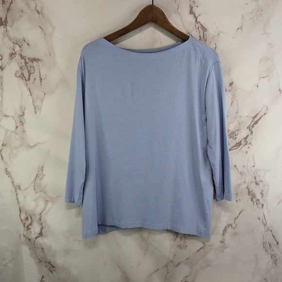 J Jill Shirt Women Medium Blue Long Half Sleeve Boat Neck Knit Stretch Wearever - Picture 1 of 10